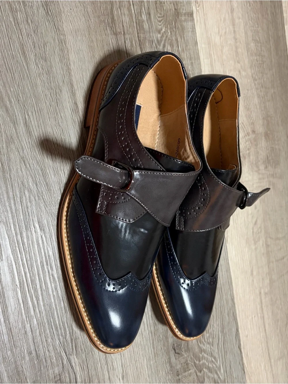 Men's Navy and Black Leather Monk Strap Dress Shoes